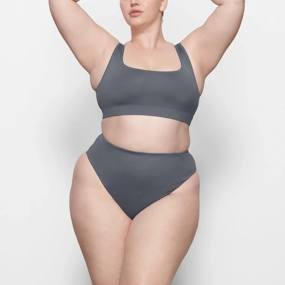SKIMS swim mid waist bottom | gunmetal