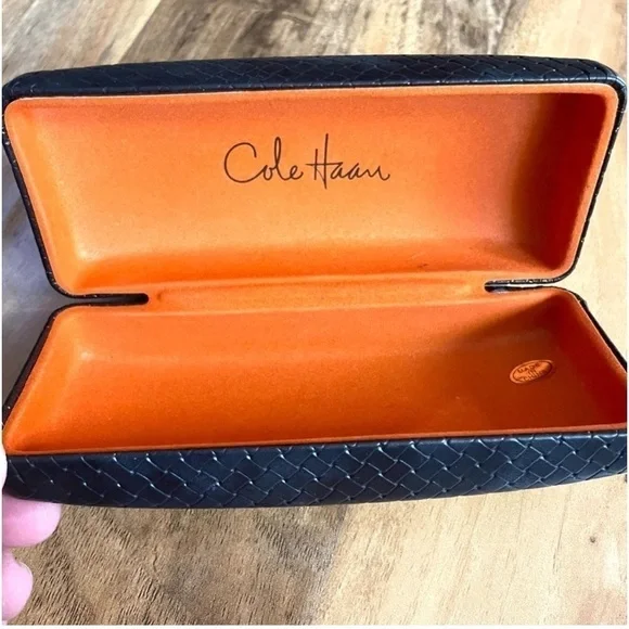 2/$30 Cole Haan Eyeglasses Faux Leather Basket Weave Hard Clamshell Case