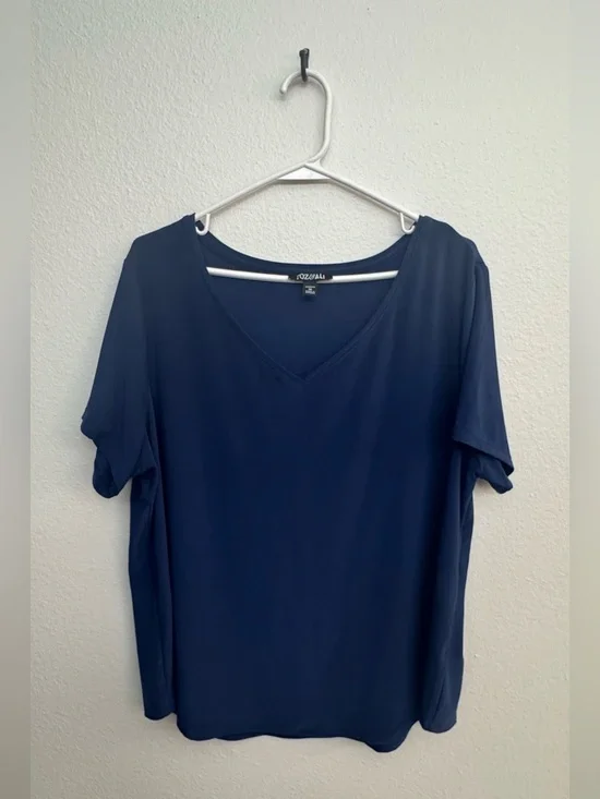 EUC Roz & Ali Navy V‑Neck Short Sleeve Women's Top