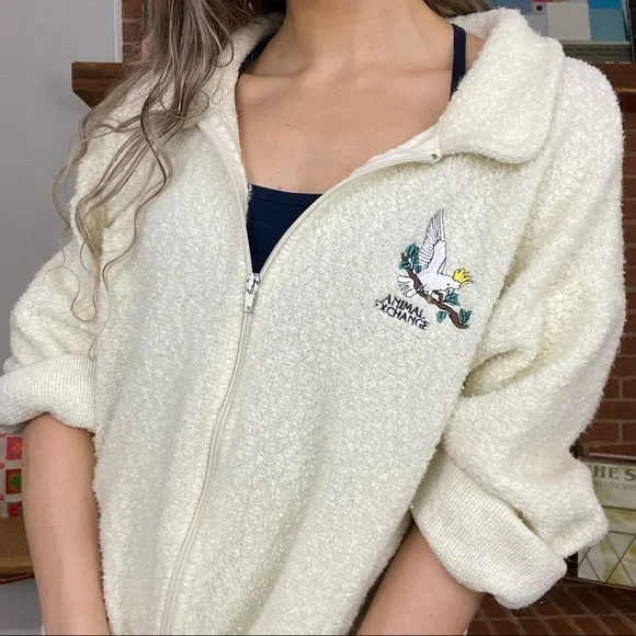 Vintage 90s Art Unlimited Animal Exchange Oversized Teddy Zip Up Sweatsh…