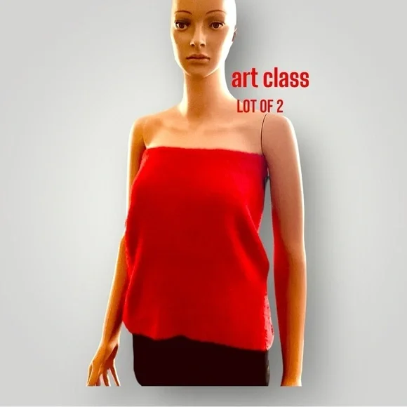 Art Class Red Black Sweater Knit Tube Top Strapless Elastic Tank Women Sz‎ M