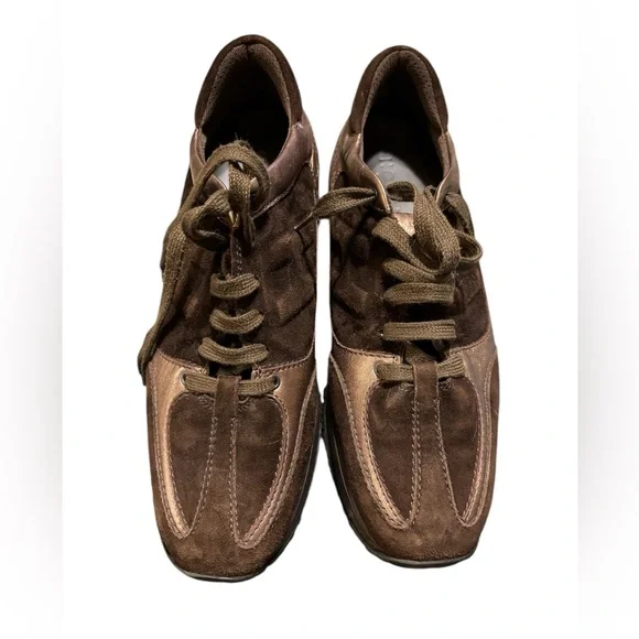 HOGAN women’s size 9.5‎ brown suede with bronze trim sneakers.
