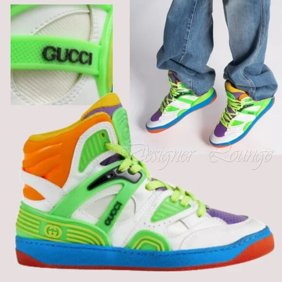 NEW GUCCI Basket Women's High Top Multicolor Demetra Sneakers Size EU 38 US 8