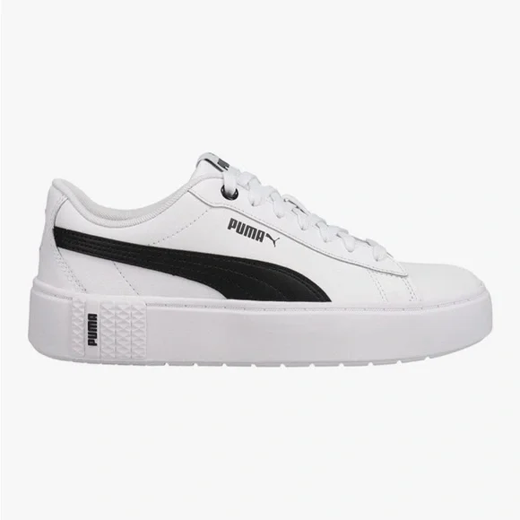 Puma White Low-Top Sneakers with Black Classic Stripe and Platform Size 8.5