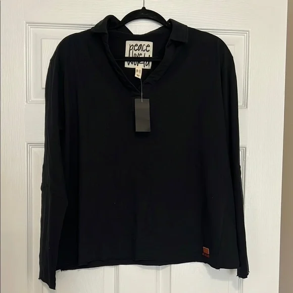 Peace love world Black Long Sleeve polo Shirt