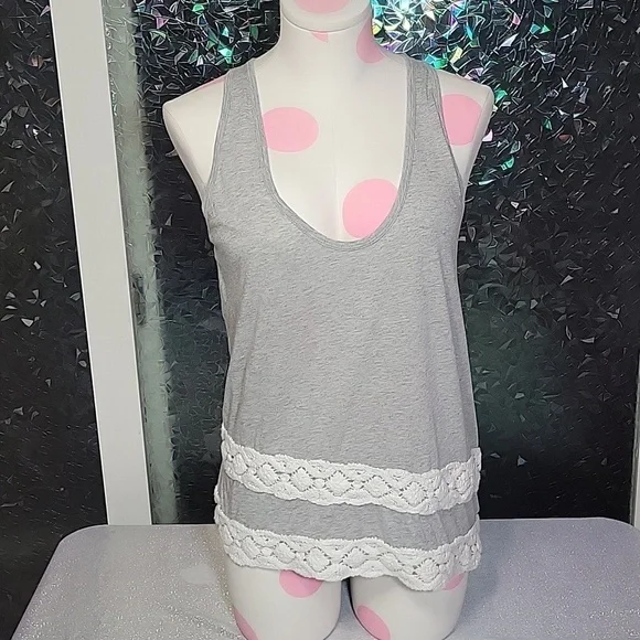 Y2k Vintage Juicy Couture Cream Knit Crochet Grey Tanktop SZ:M