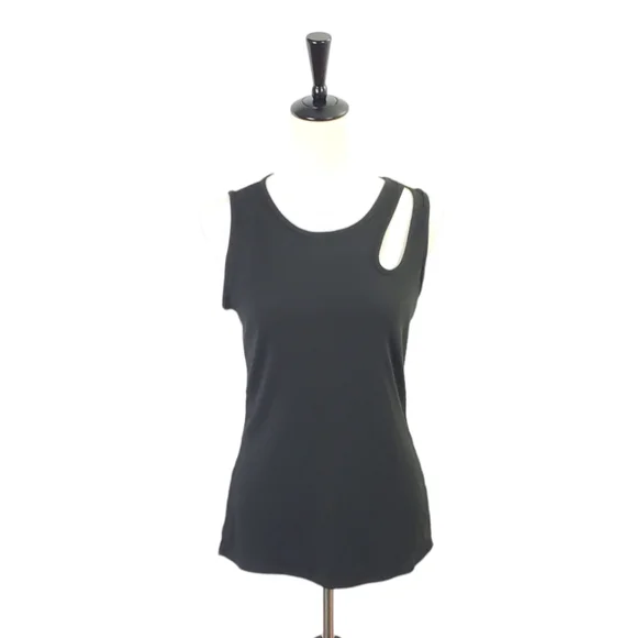 ⚪2/$20 White Birch Black Ribbed Cut Out Detail Tank Top