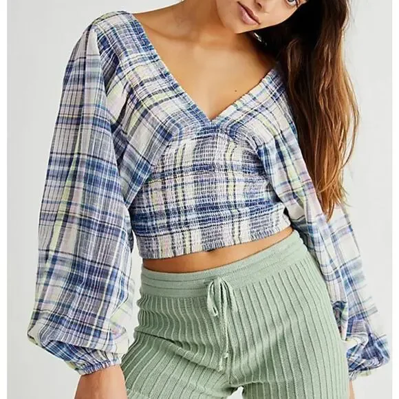 Free People Marlena Plaid Top