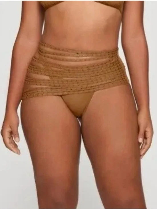 Skims NWT Strappy Swim Cover Up Studded Rhinestone Skirt Layered Waist Tan 4X