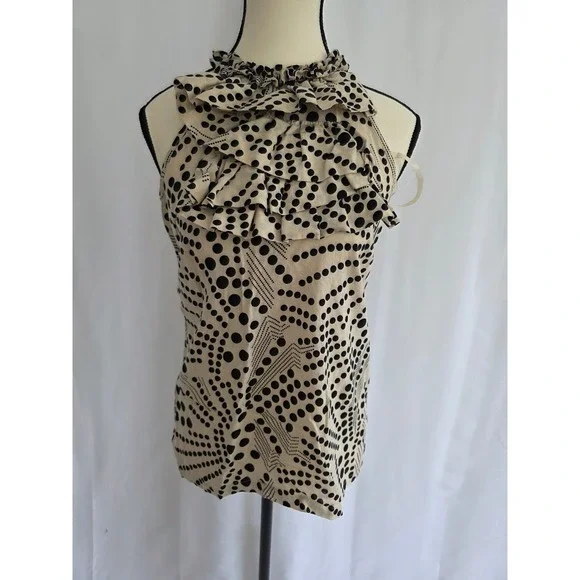 Arisa Christina Sleeveless Ruffle Halter Top Polka‎ Dot Print Blouse S