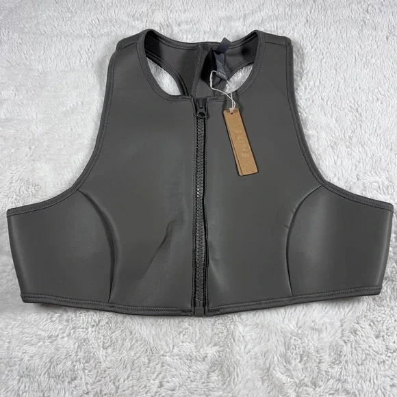 SKIMS Rubberized Scuba Swim High‎ Neck Bikini Top Gray Chalk BT-HNK-3160 XL NWT
