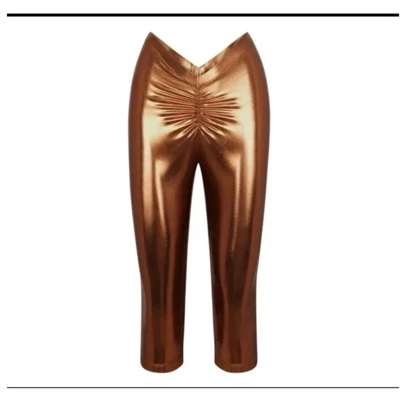 SKIMS Metallic Swim V Waist Pant Penny Bronze Ruched Cropped‎ Leggings 4X NEW