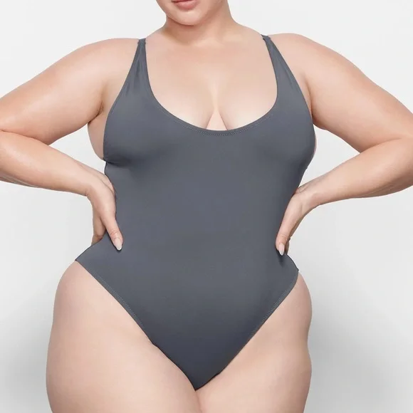 NWT Skims Swim Scoop Neck One Piece Swimsuit M Gunmetal Grey