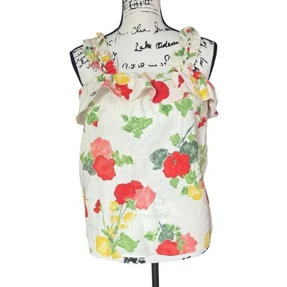 Hermine Printed Poppies Floral Linen/Cotton Blend Top By Sezane