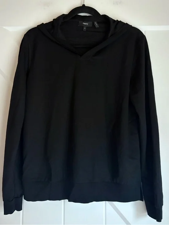 Women’s Theory Black Minimalist Hooded Pullover Hoodie Lightweight Breathable M