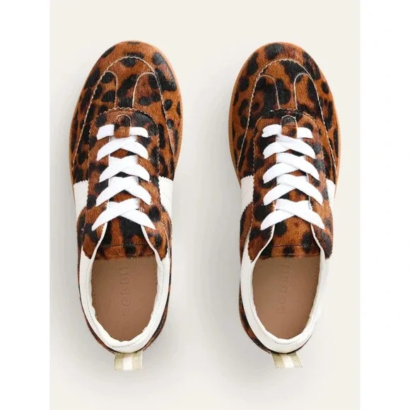 Boden Leopard Print Calf Hair Low Top Sneakers Brown White Size 42