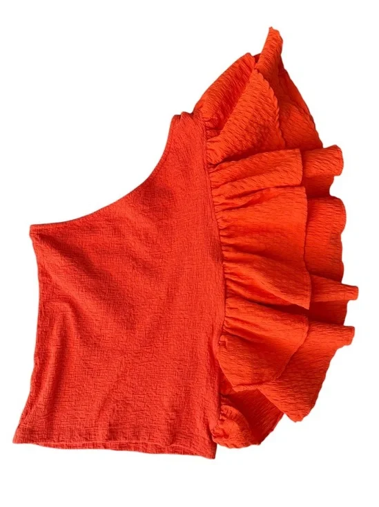 By Anthropologie Ruffled One-Shoulder Top Orange‎ size XXS
