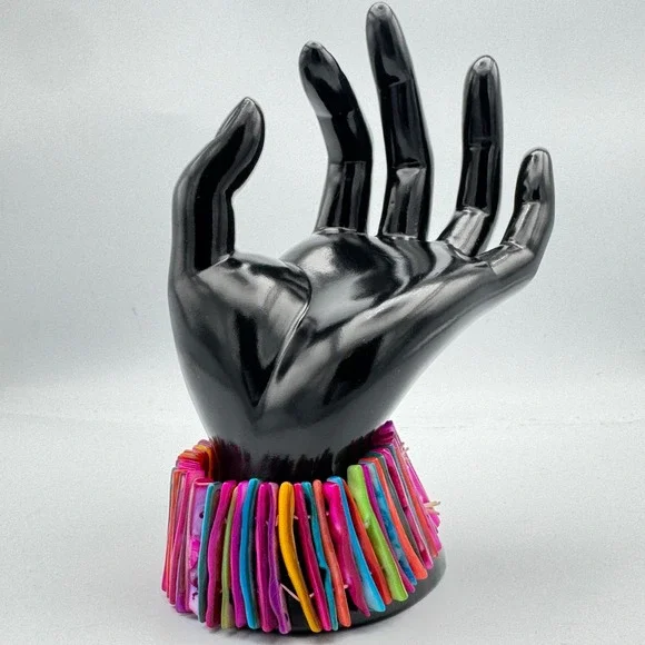 Vintage Multi Color Shell Shard‎ Chunky Stretch Bracelet Rainbow Boho Statement