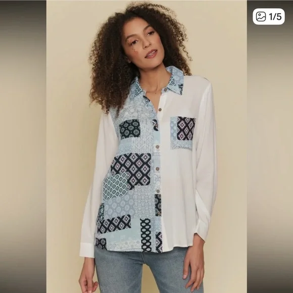 Mystree Patchwork Button Down Shirt