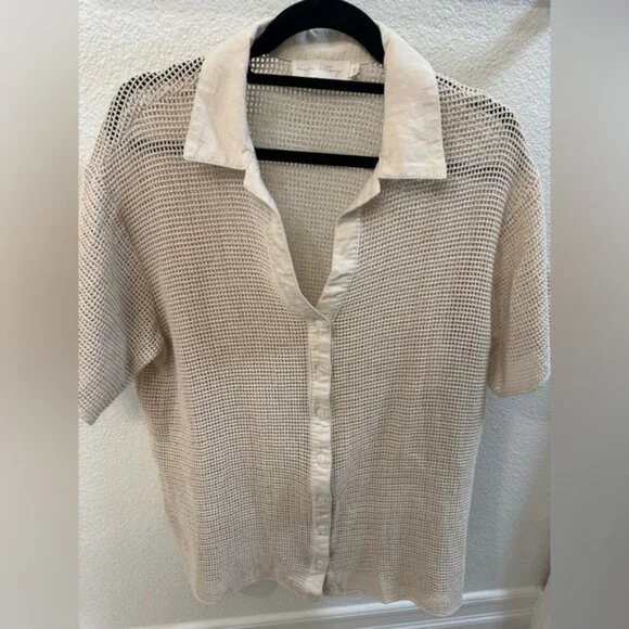 Tan Cream Crochet Button Down Bathing Suit Cover