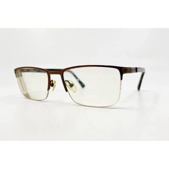 Bulova Alcova Eyeglasses Mens Brown Half Rim Square Frame 54-18-140
