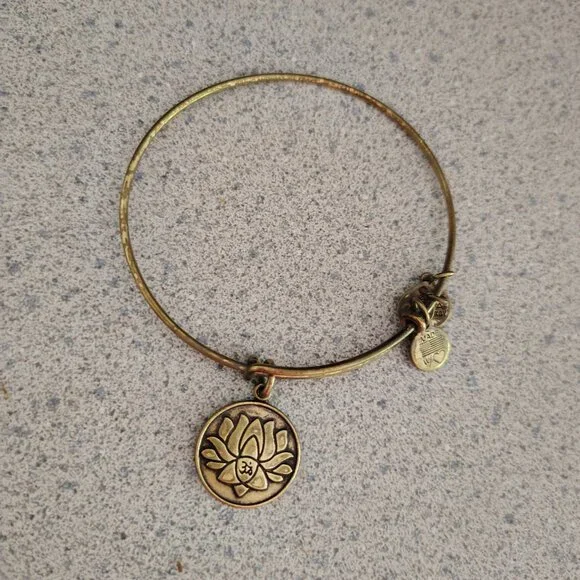 Alex and Ani Lotus Flower Gold Charm Bangle 156