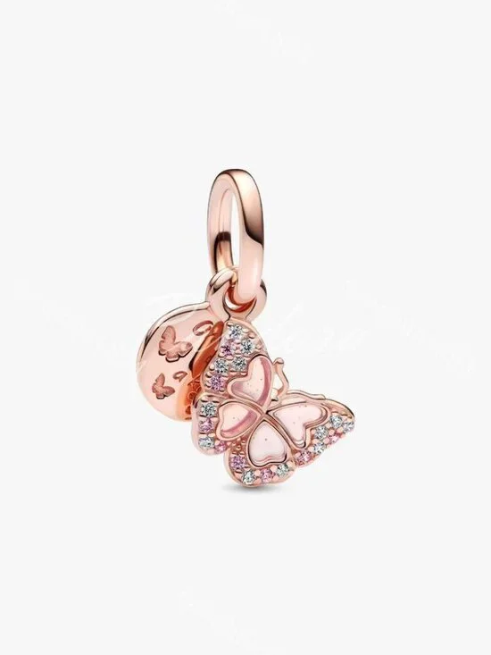 Pandora Pink Butterfly & Quote Double Dangle Charm