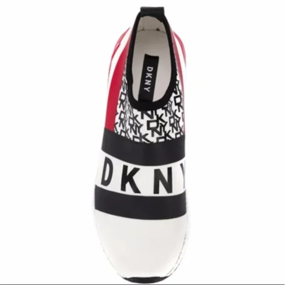 REDUCED DNKY REESE Women Shoes Logo Strap Sneakers Black White Red Size 6 NEW