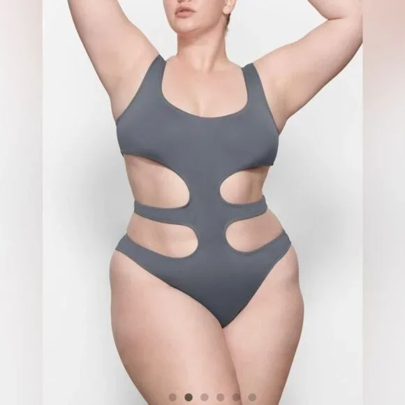 NWT SKIMS Signature Swim Gunmetal Grey Monokini Swimsuit Women's Medium M