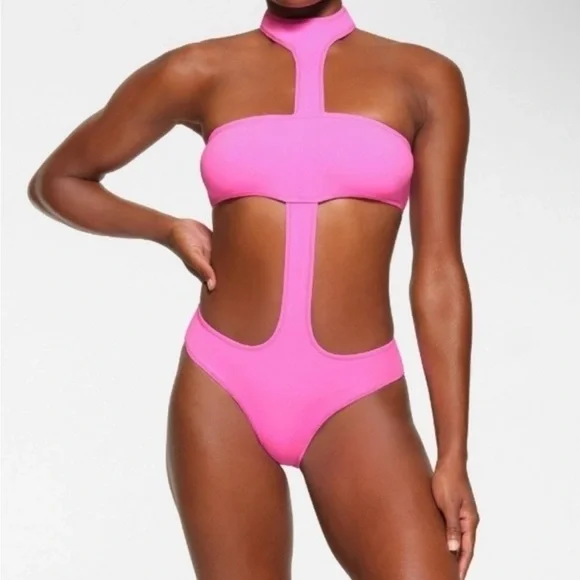 SKIMS Taffy Cut Out Halter Monokini Swimsuit