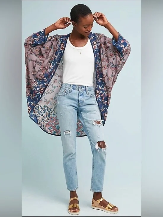 Mahila Paulina Cocoon Kimono One Size Purple Motif Anthropologie