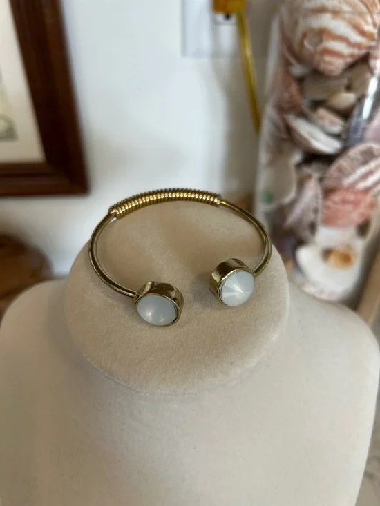 Gold‎ Toned w/ White Stone Bangle Bracelet