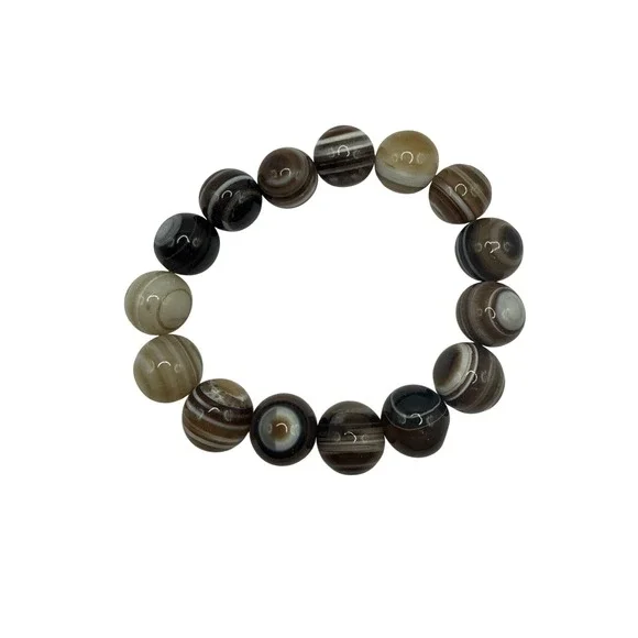 Boho Minimalist Earth Tone Banded Agate Beaded Stretch Bracelet
