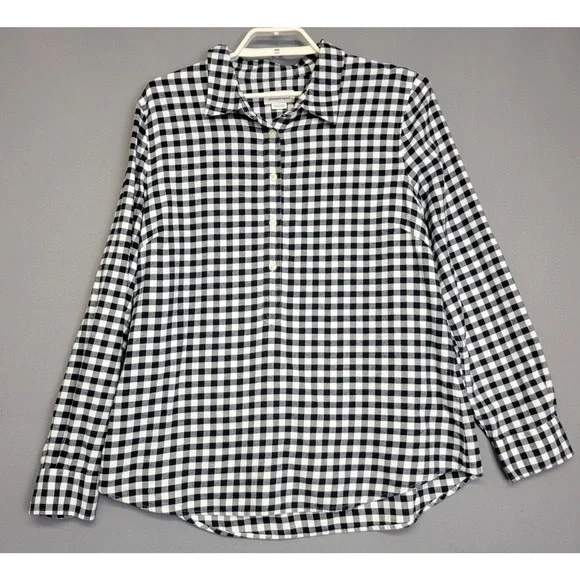 Vineyard Vines Gingham Top Womens 14 Black White 1/2 Button Flannel Tunic