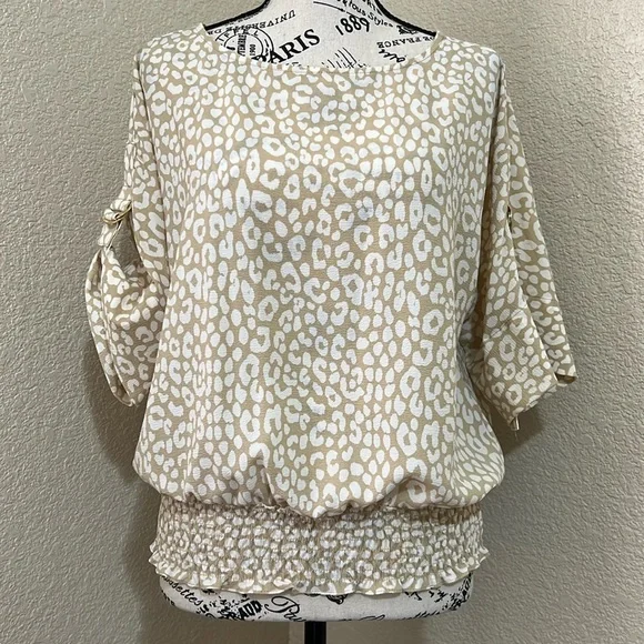 Michael Kors Giraffe Print Boat Neck Blouse Adjustable Sleeves