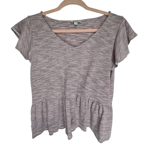 Loft brand V-neck striped top with ruffled sleeves