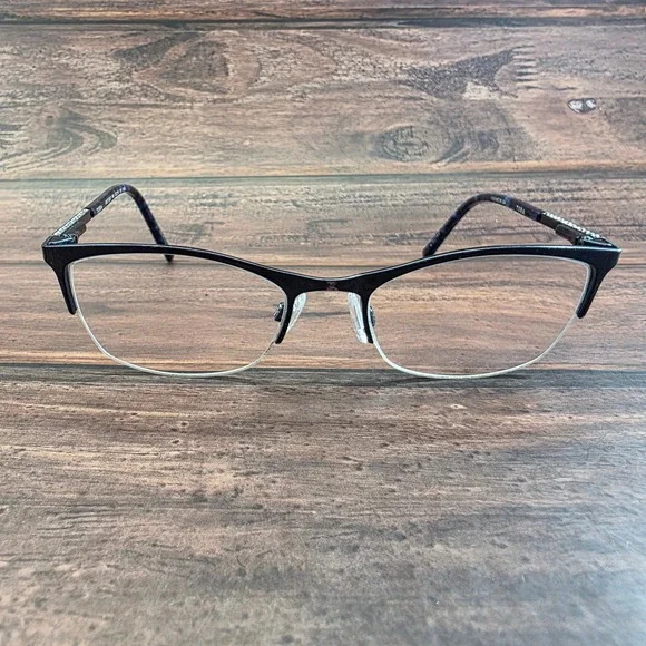 Tura TE247 Navy Blue Semi Rimless Cat Eye Eyeglasses Crystal Temples 52-18-135
