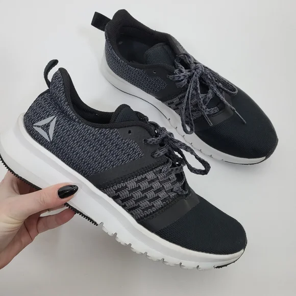 Reebok Black Gray Print Lite Rush Athletic Running Shoe 7.5