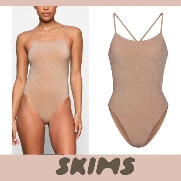 NWT $58 SKIMS [ PLUS 3X ] Glitter Swim One-Piece Swimsuit in Sienna T2132