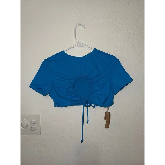 Skims Recycled Swim Rouched T-Shirt Top Turquoise Size M NWT