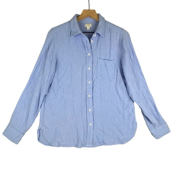 J Crew Factory Top‎ Women Medium Blue Gauzey Tunic Button Up Lagenlook