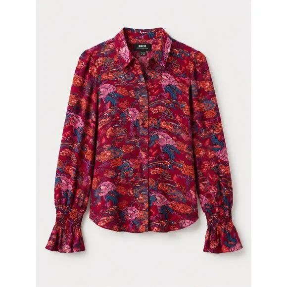 NWOT Maeve by Anthropologie Darla Printed Button-Down Blouse | Vibrant Artistic