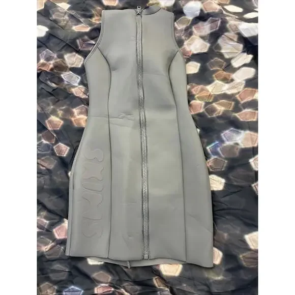 SKIMS Rubberized Scuba Swim Mock Neck Dress‎ Gray Size XS H42