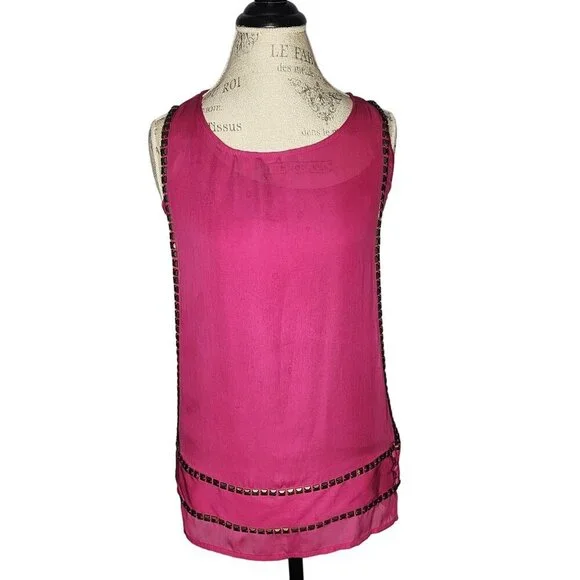 Rock & Republic Top Womens XS Pink Layered Sleeveless Tank Studs 2 Piece Tunic