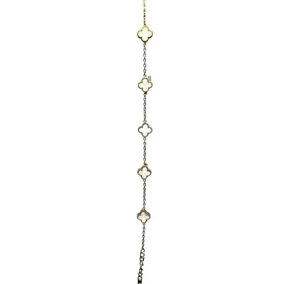 WOMENS GOLD PLATED WHITE MINI IRISH SHAMROCK CLOVER STAINLESS STEEL BRACELET, Y2
