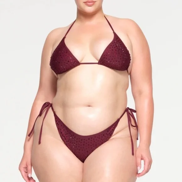 NWT SKIMS Rhinestone Bikini Set in Wine