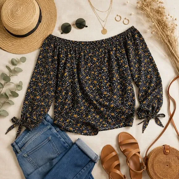 Madewell 100% Silk Off-the-Shoulder Top in Falling Leaves