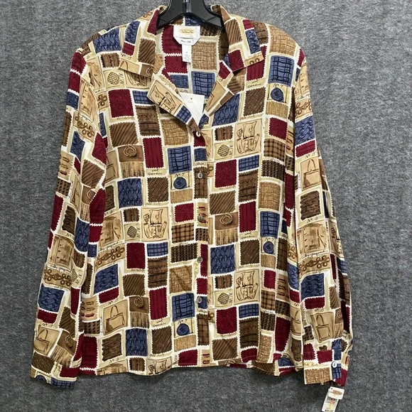 NEW Talbots Silk Blouse Top Womens 12 Novelty‎ Button Up Preppy Academia Office