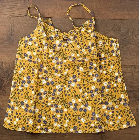 Modcloth Spruced Up Summer Floral Sleeveless Linen Tank Top Yellow Women S NWT