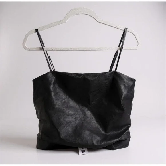 WAYF x Jourdan Sloane‎ Black Faux Leather Ruched Cami Tank Top